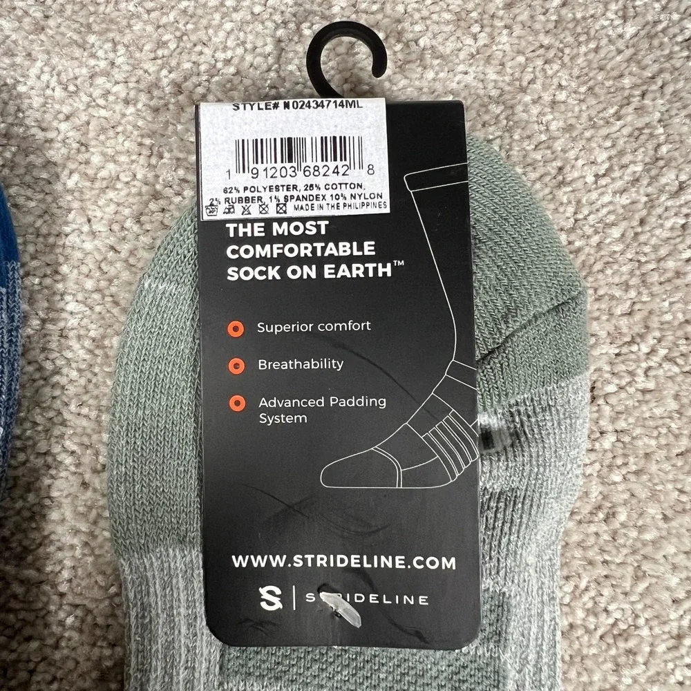 Lot Of 2 Strideline Mens Size M/L Blue/Green Comfortable Breathability Socks NWT